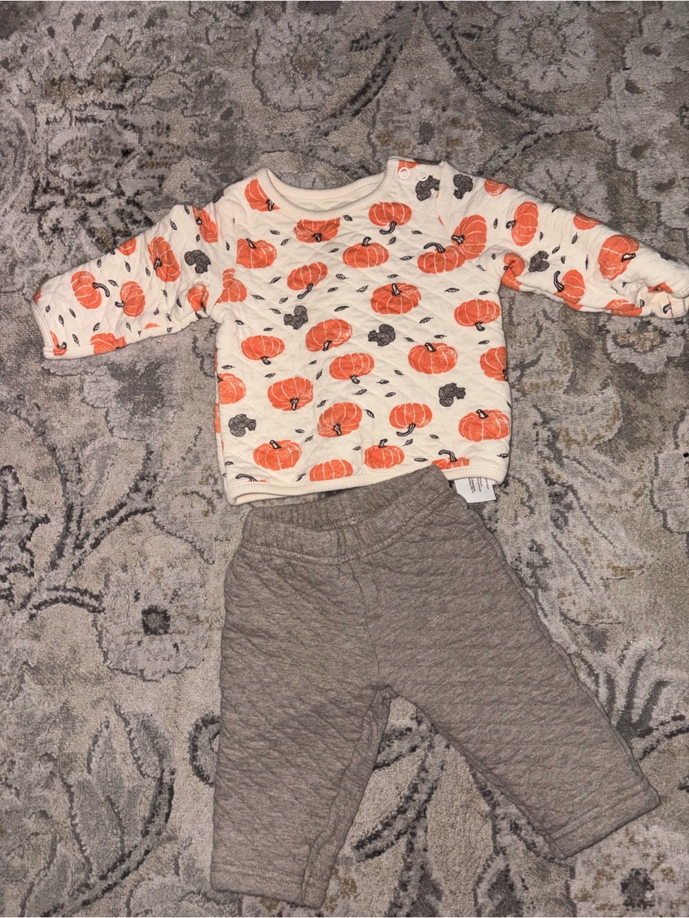 Carter's Pumpkin Print Sweater Set in Orange, Cream, Gray